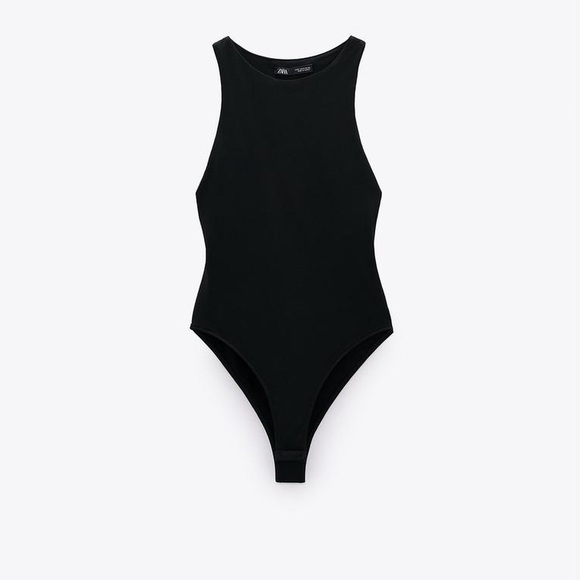 ZARA Seamless Stretch Black Halter Body Suit - Picture 1 of 9